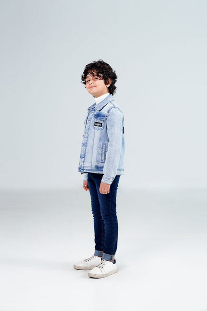 Boys Denim Trucker Jacket Acid Random Light Blue shop at rockstar jeans