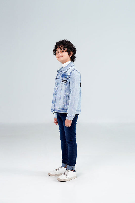 Boys Denim Trucker Jacket Acid Random Light Blue shop at rockstar jeans